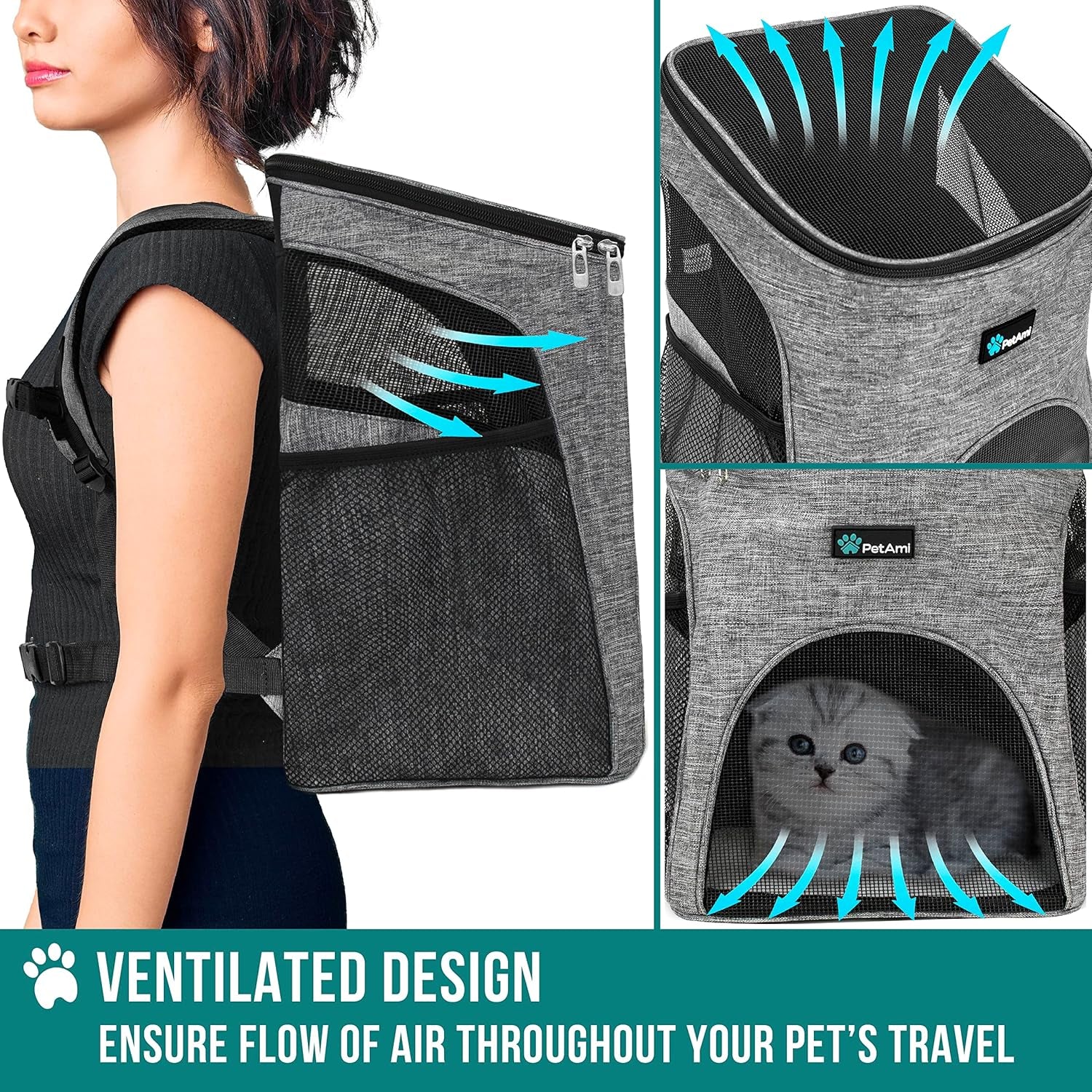 Cat Backpack Carrier, Airline Approved Pet Carrier Backpack for Small Dogs and Large Cats, Soft Sided Collapsible Ventilated with Sherpa Bed for Hiking Travel, Max 18 Lbs, Heather Gray