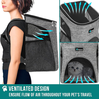 Cat Backpack Carrier, Airline Approved Pet Carrier Backpack for Small Dogs and Large Cats, Soft Sided Collapsible Ventilated with Sherpa Bed for Hiking Travel, Max 18 Lbs, Heather Gray