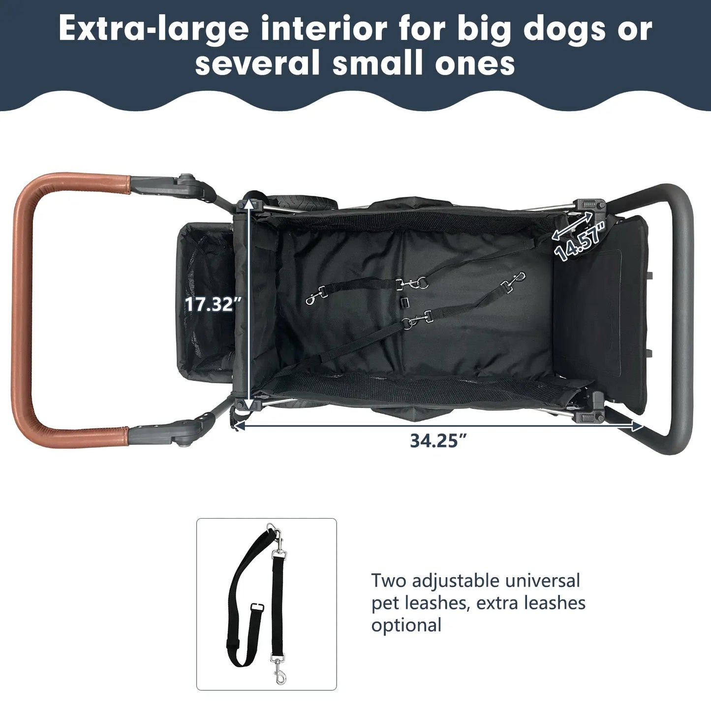 snagle paw stridemate pro heavy-duty large dog stroller wagon - foldable, with phone holder, safety features, storage basket - for senior, injured & disabled pets, fits 2 dogs for outdoor adventures