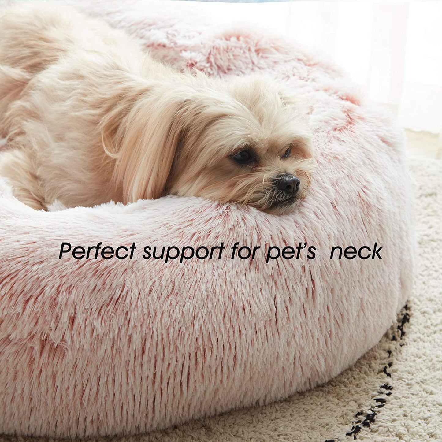 western home calming donut cat bed small dog bed washable,20" pink | fluffy faux fur round cuddler,anti-anxiety,anti-slip bottom,self-warming pet bed for small dog&kitten&puppy,up to 12 lbs
