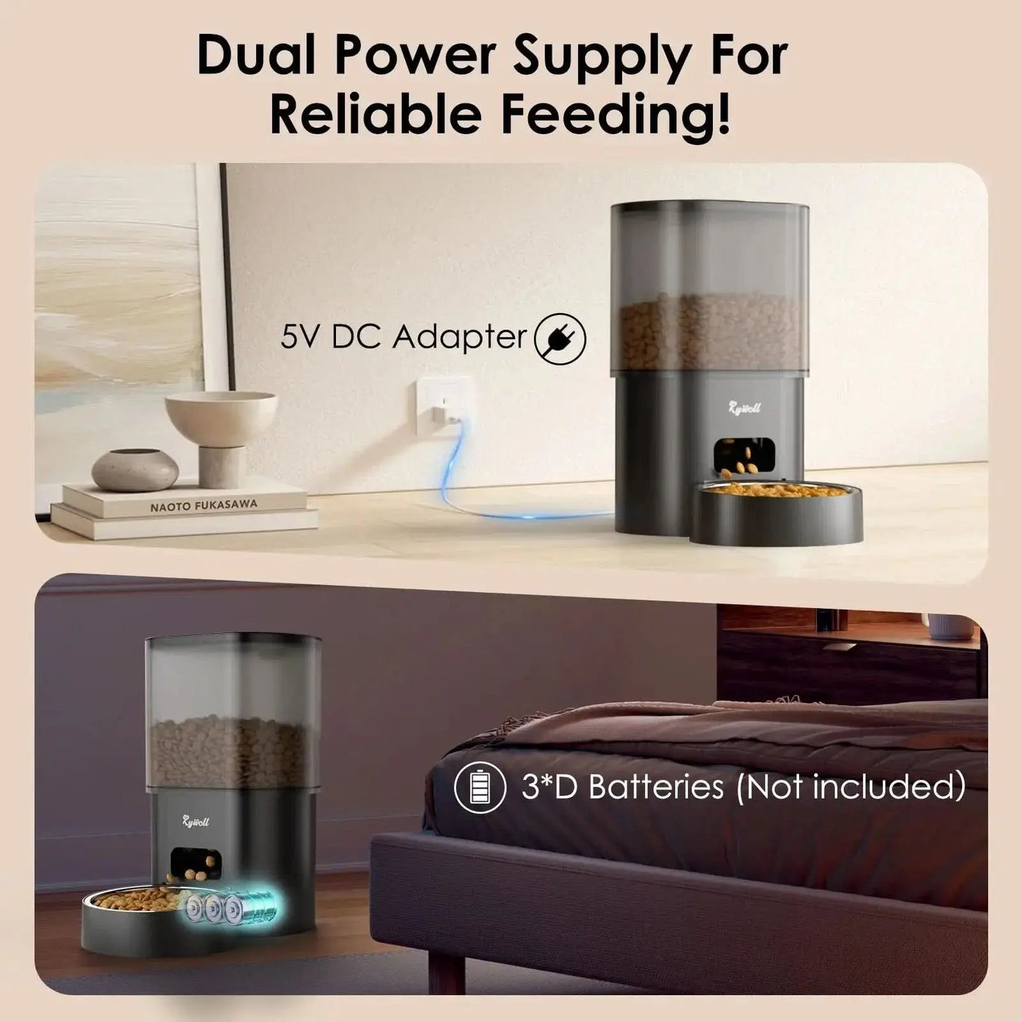 automatic cat feeder with water dispenser, 2-in-1 feeding set with feeding schedule & voice recorder, dual power supply, auto cat food dispenser for cat