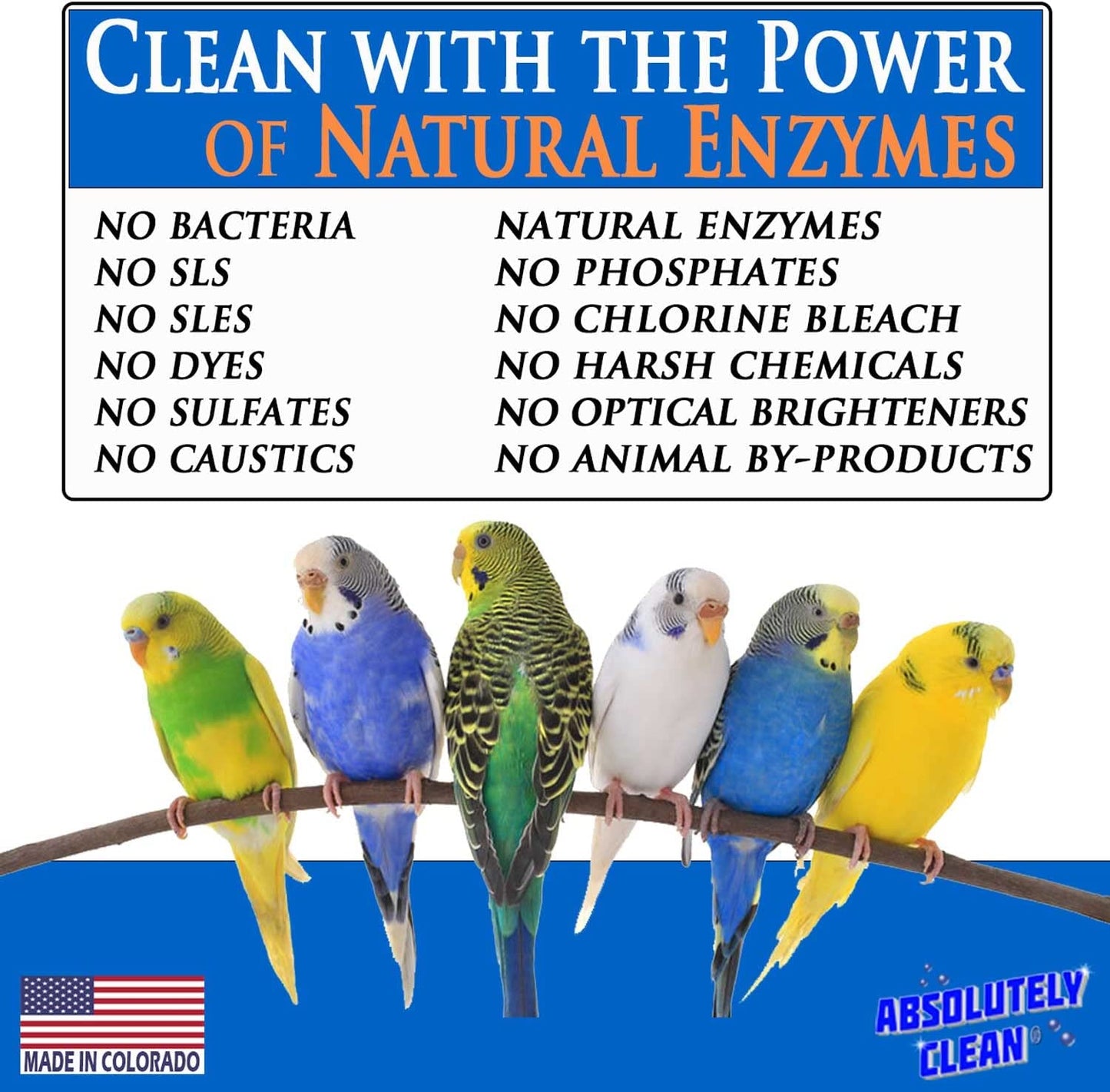 amazing bird cage cleaner and deodorizer - just spray/wipe - safely & easily removes bird messes quickly and easily - usa made - fragrance free (4x concentrate - 16oz makes 64oz)