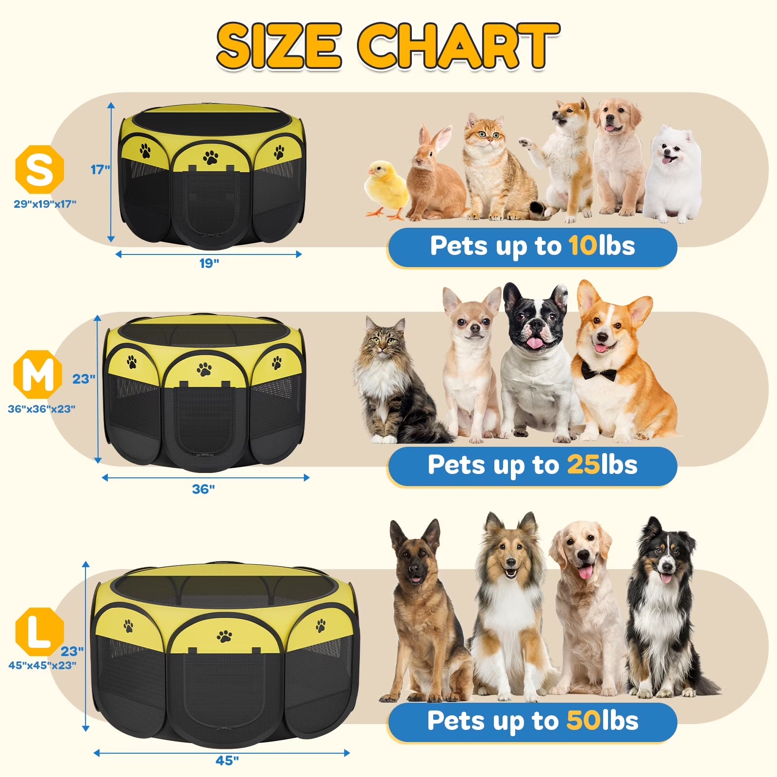 Pet Playpen for Small Animal Indoor Cats Enclosed, Pop up Dog Playpen Outdoor Tent Crate Cage with Locking Zipper Top Cover Door for Puppy Kitten Tent-Small