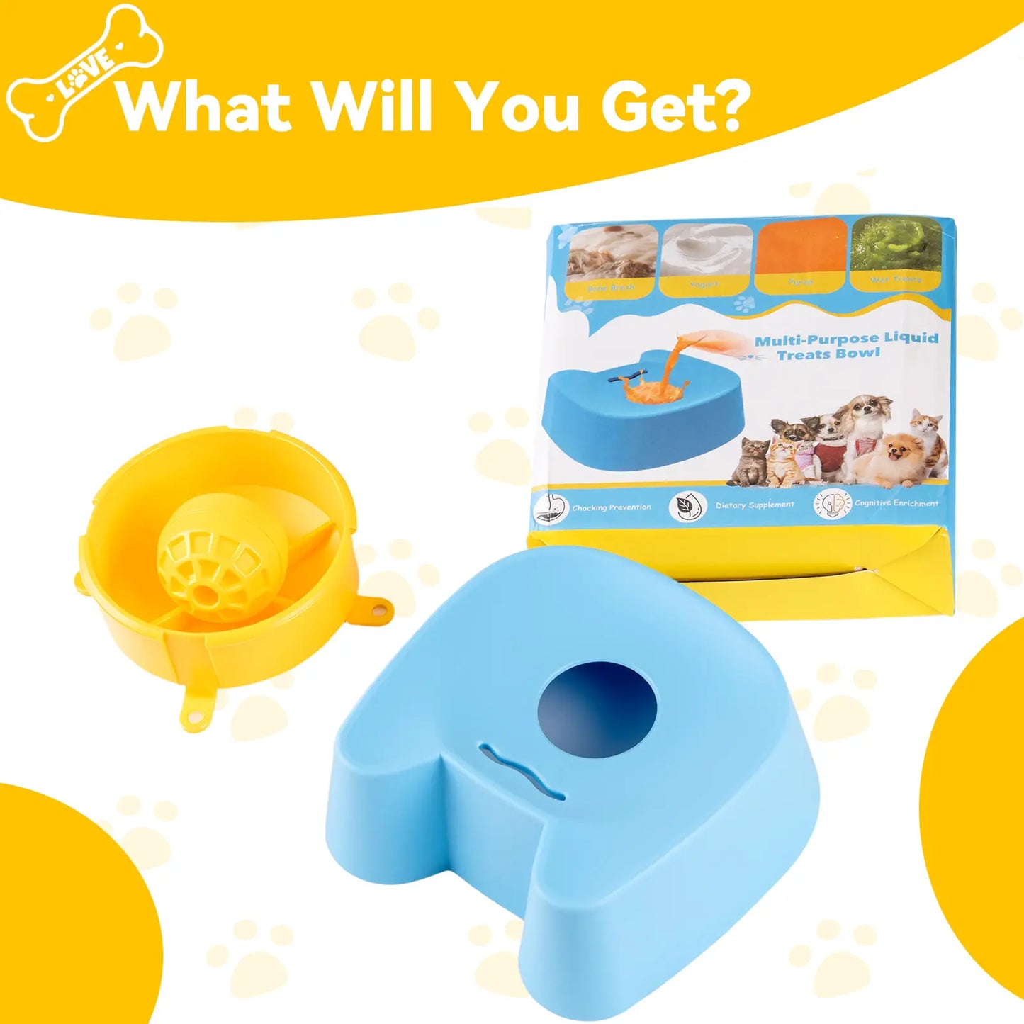 silicone slow feeder bowls for dogs - non-skid ball-in lick design, 3/4 cup capacity wet food feeder for bone broth & yogurt, anxiety relief interactive bowl for small-large dogs (blue) - mid year sale tiktok shop midyeardeals