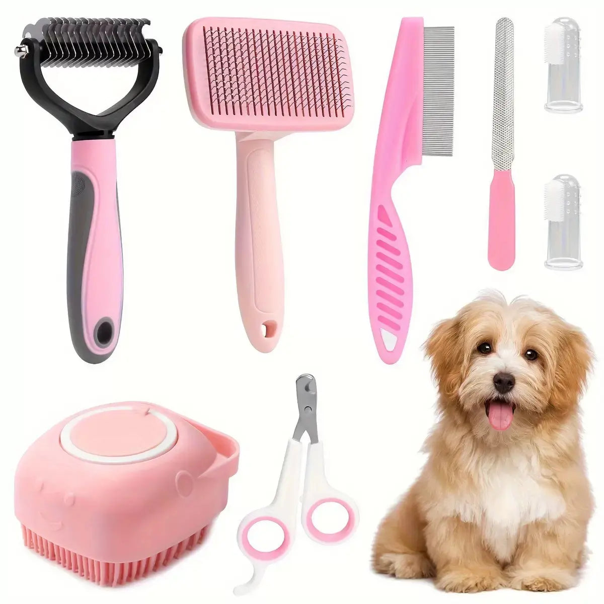 8-piece summer pet grooming tool set – grooming accessories for small-medium dogs & cats, includes beauty/hair care, shedding & oral hygiene supplies, stress-free for indoor use, valentine’s day gift