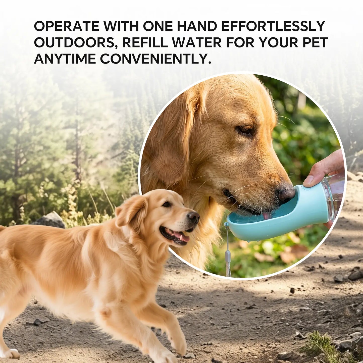 portable 3-in-1 dog water bottle, with 2 rolls waste bags (30 pcs total), food container & built-in poop bag dispenser (29cm x 7.5cm/11.42in x 2.95in) - leak-proof travel dog cup for walking, hiking, with 2 rolls waste bags (30 pcs total)