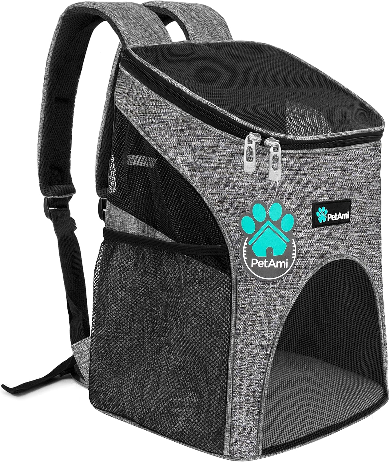 cat backpack carrier, airline approved pet carrier backpack for small dogs and large cats, soft sided collapsible ventilated with sherpa bed for hiking travel, max 18 lbs, heather gray