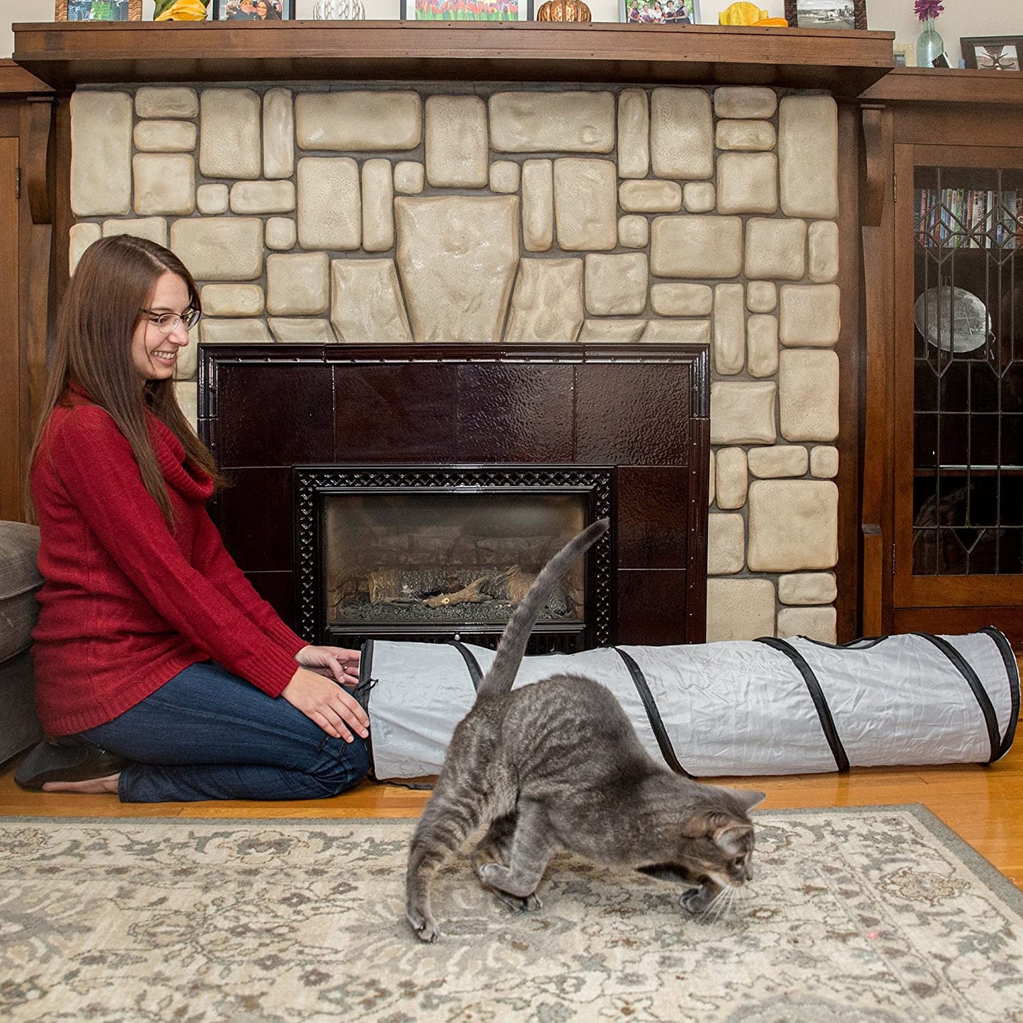cat tunnel for indoor cats collapsible pop-up pet tube peek hole hideaway play toys for cats with ball