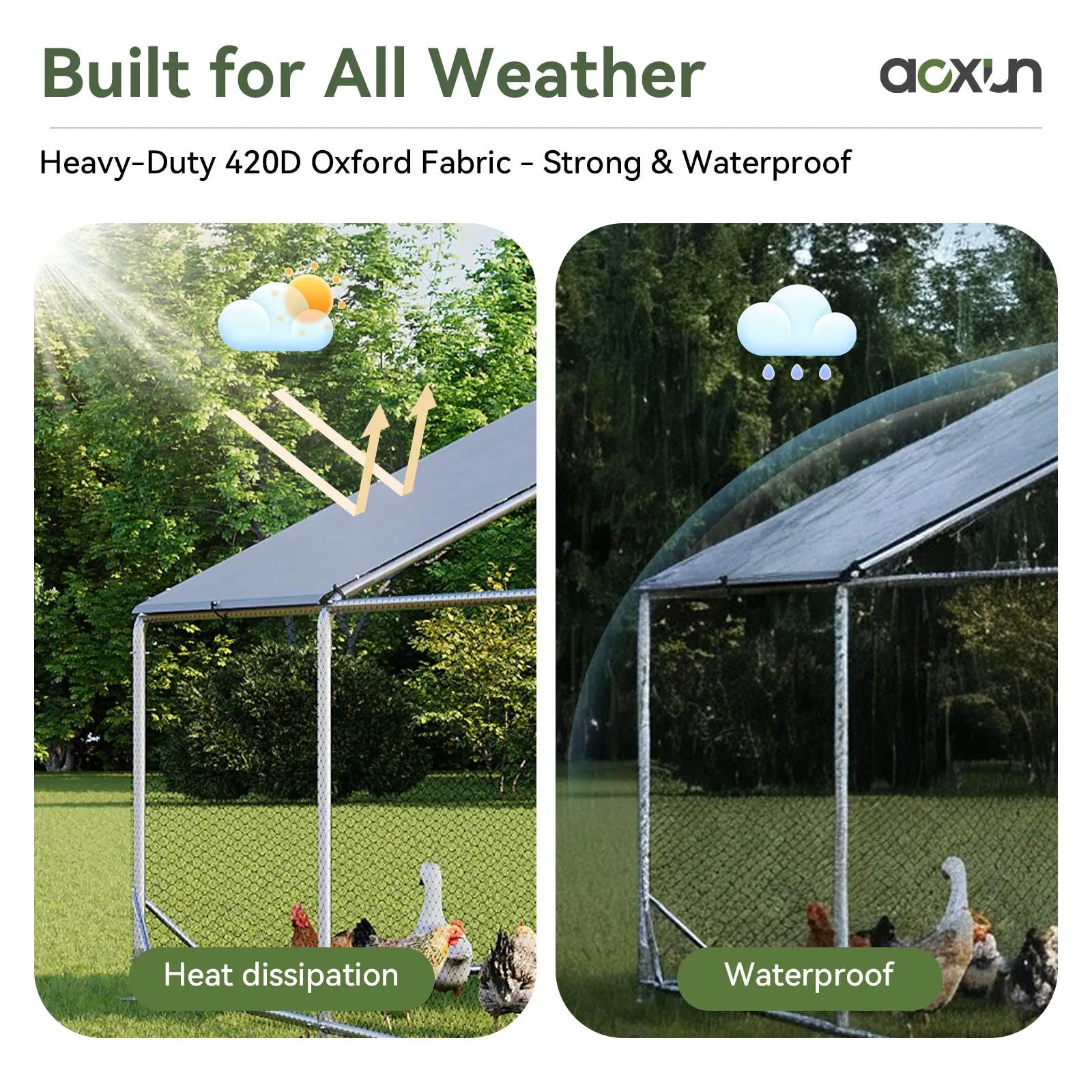 Chicken Coop Metal Large Cover Wire，Spire Peak Roof Security Lock Waterproof Outdoor Poultry Enclosure for Yard & Farm Metal Poultry Coop Chicken Cage Enclosed Enclosed Poultry Hutch