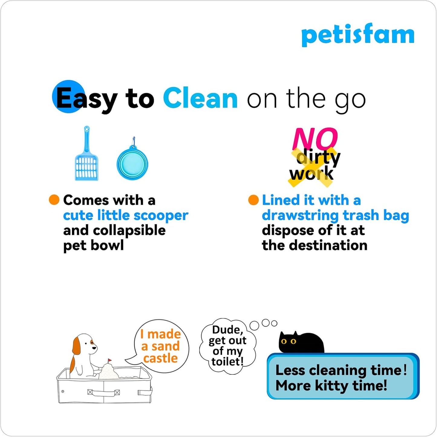 portable cat travel litter box with zipped lid | keep everything contained, no-messes, lightweight, for car, air travel and hotel stay