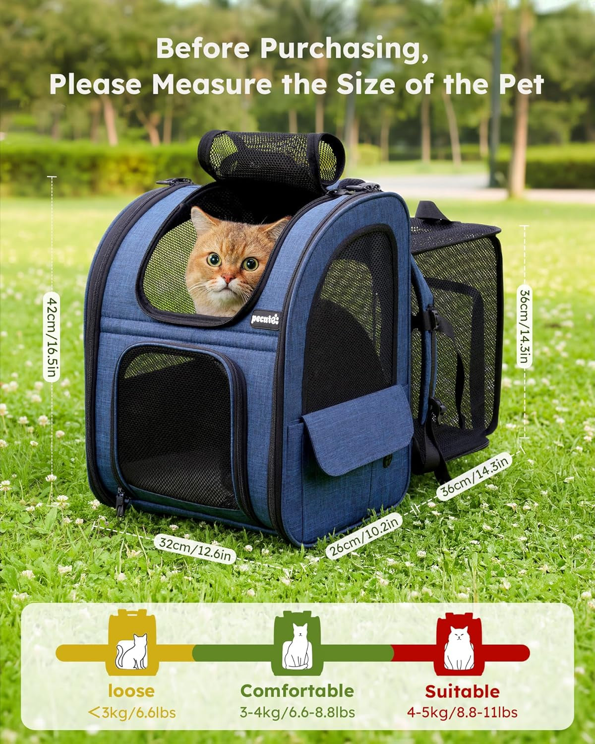 cat carrier backpack expandable, cat backpack with breathable window | durable oxford cloth, lockable zipper,use for pet under 11 lbs to travel