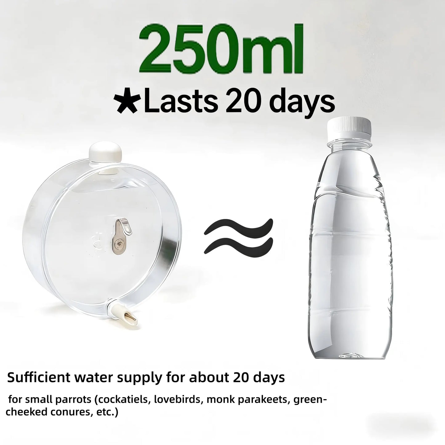 parrot pin valve water drinker, space capsule design, instant water no leak, large capacity automatic bird water bottle, nozzle water feeder, animal bird feeder