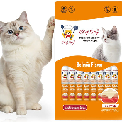 Cat Treats Lickable | Grain-Free Cat Food Toppers, High Protein | Creamy Puree Squeeze Ups with Vitamin E & Taurine, Digestible Formula | 0.5 Oz. Each Tube | 10 Tubes