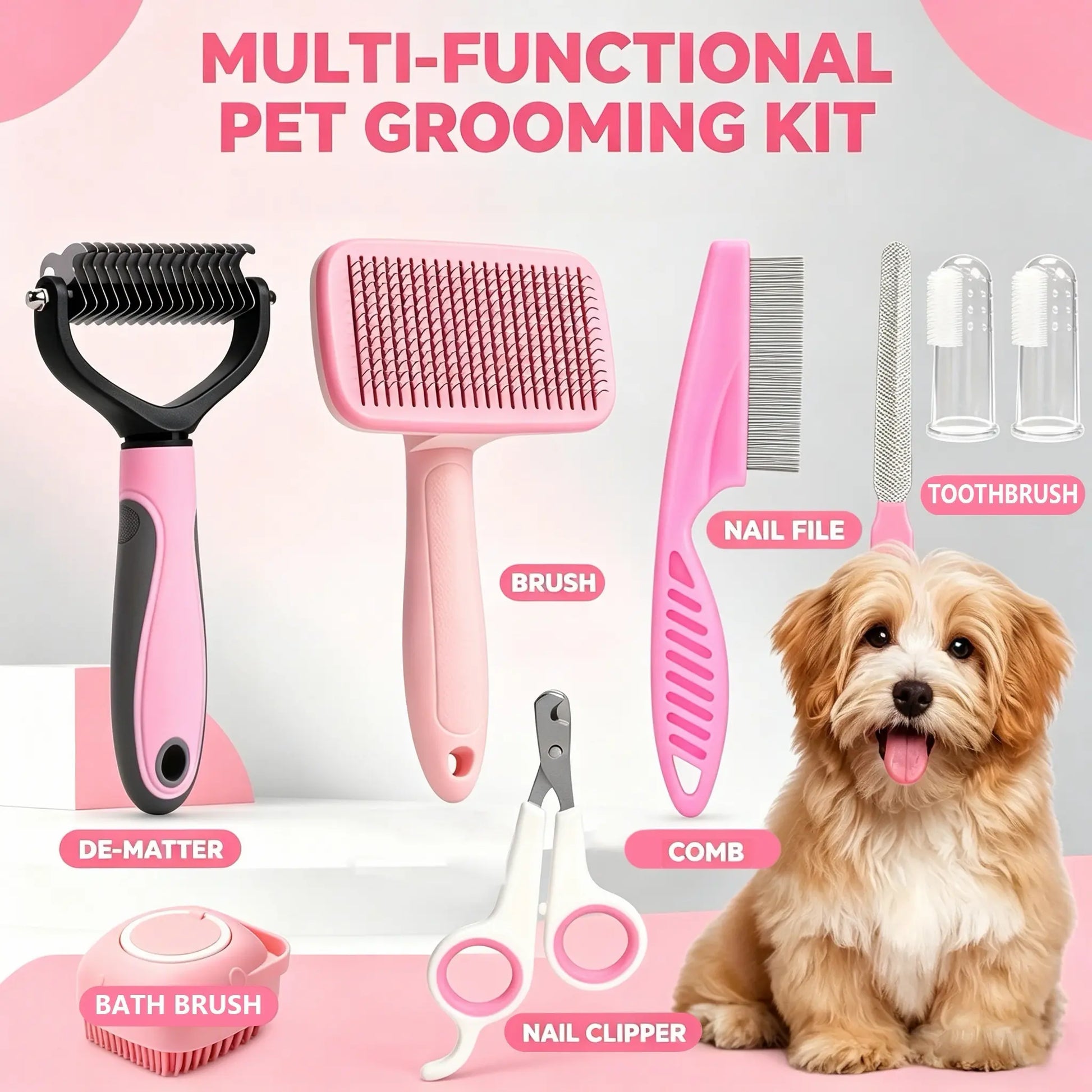 8-Piece Summer Pet Grooming Tool Set – Grooming Accessories for Small-Medium Dogs & Cats, Includes Beauty/Hair Care, Shedding & Oral Hygiene Supplies, Stress-Free for Indoor Use, Valentine’S Day Gift