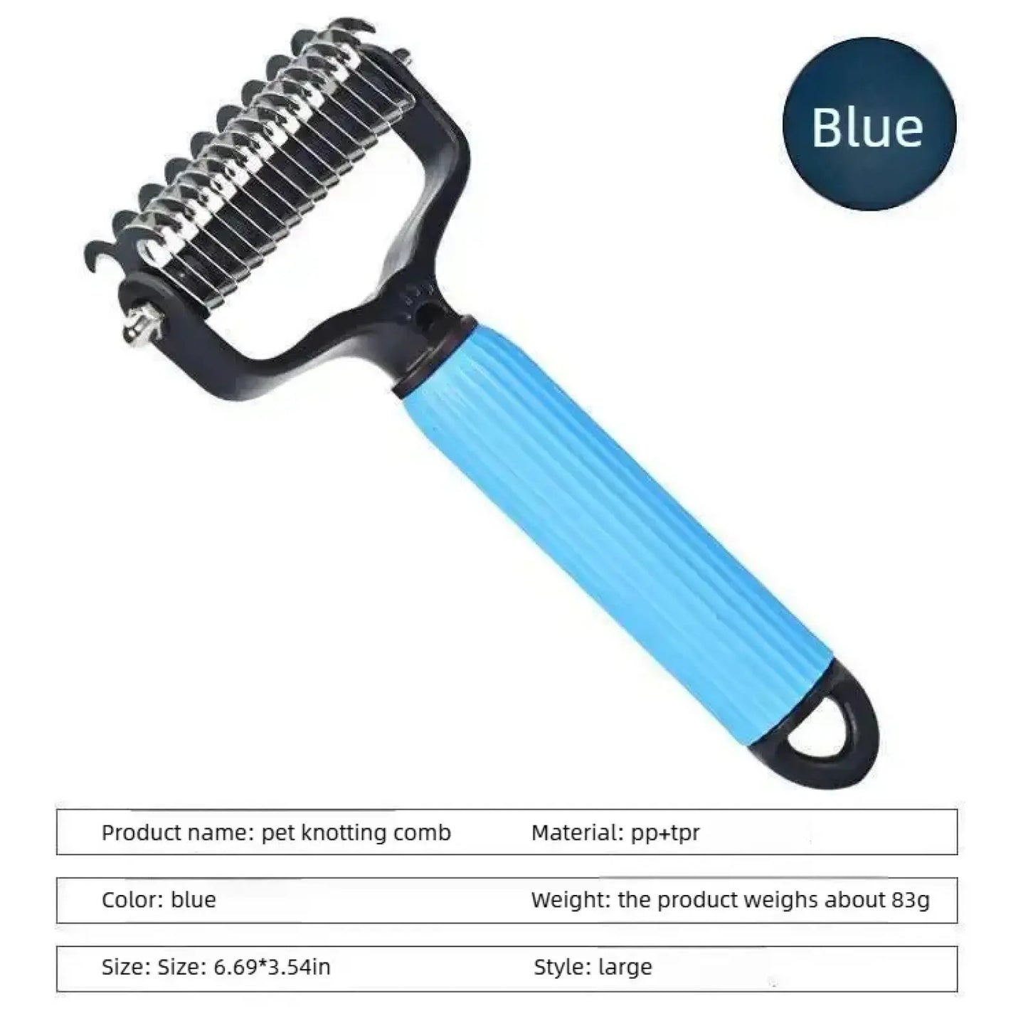 pet grooming tool, universal detangling comb for dogs, stainless steel double-sided design, effective shedding removal & matted hair tamer, practical daily dog coat maintenance supplies.