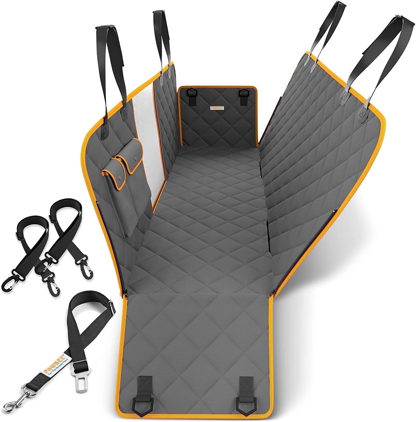 dog car seat cover, waterproof & nonslip back seat hammock with mesh window & seat belt