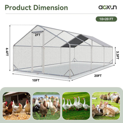 Chicken Coop Metal Large Cover Wire，Spire Peak Roof Security Lock Waterproof Outdoor Poultry Enclosure for Yard & Farm Metal Poultry Coop Chicken Cage Enclosed Enclosed Poultry Hutch