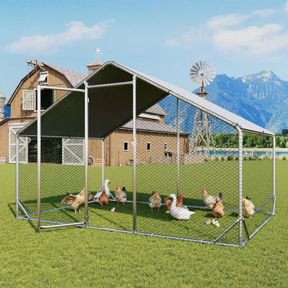 Chicken Coop Metal Large Cover Wire，Spire Peak Roof Security Lock Waterproof Outdoor Poultry Enclosure for Yard & Farm Metal Poultry Coop Chicken Cage Enclosed Enclosed Poultry Hutch
