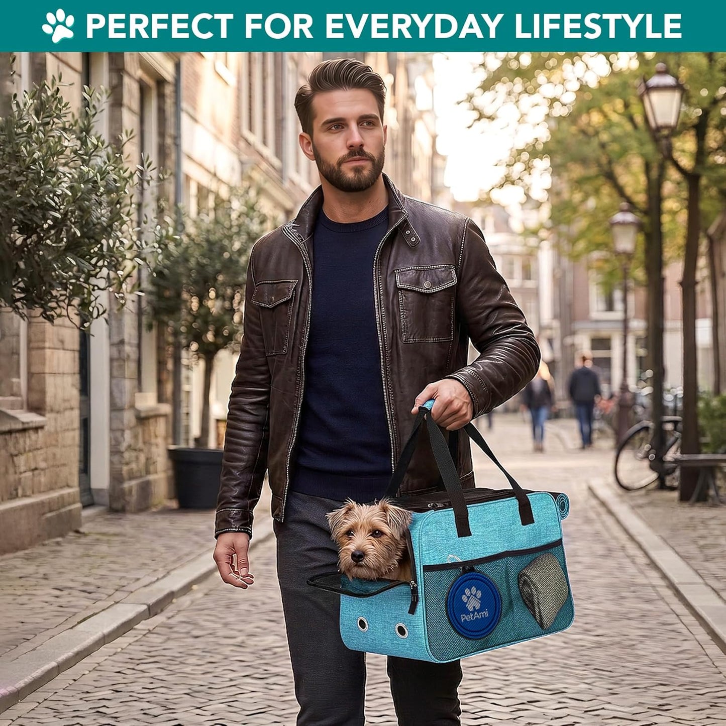 dog purse carrier for small dogs cats, tsa airline approved soft-sided pet carrier with pockets, ventilated travel tote bag with bed & shoulder strap, puppy kitten, max 12 lbs, turquoise