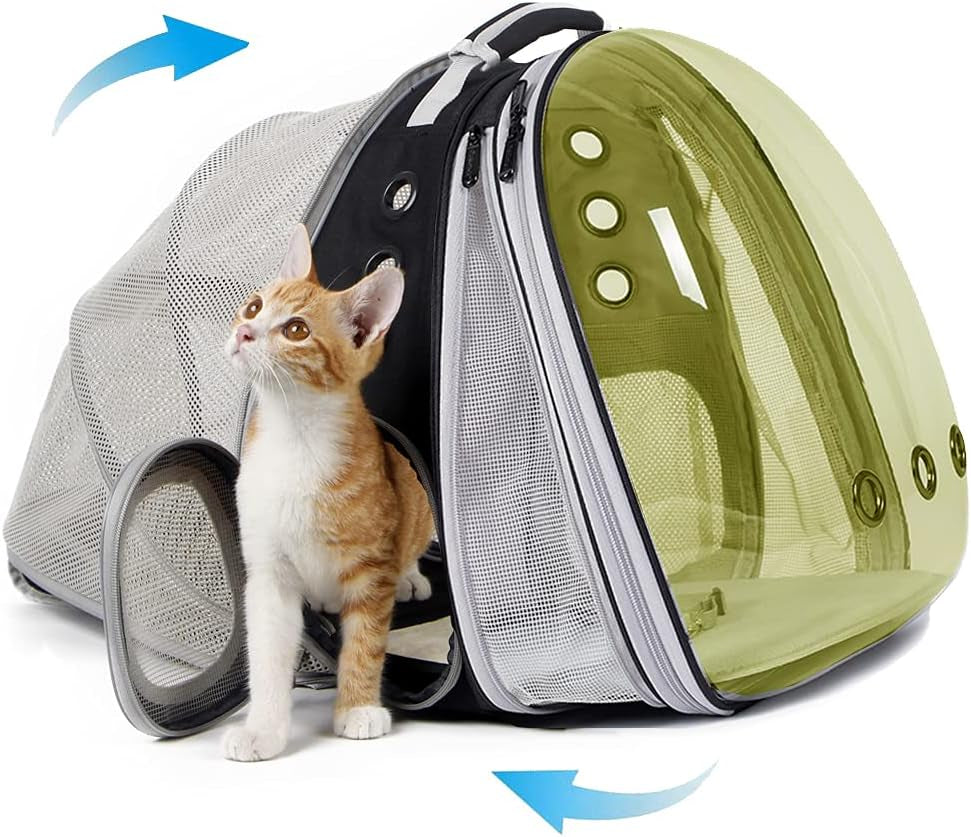 dual expandable polarized cat backpack carrier, fit up to 20 lbs, expandable front & back space capsule polarized bubble pet carrier for large cat and small dog, pet carrying hiking traveling backpack