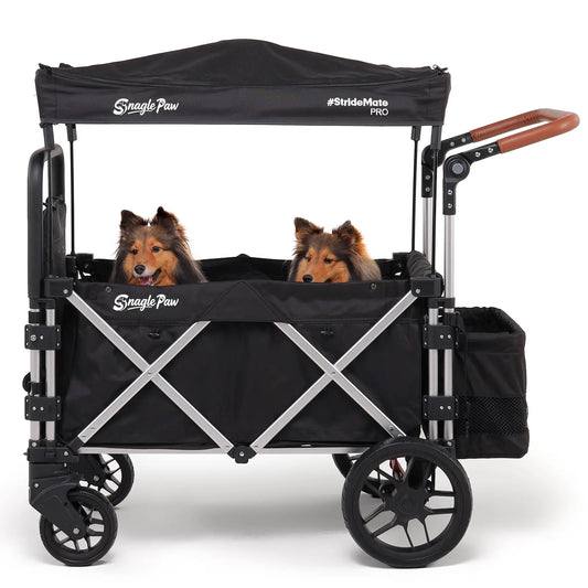 Snagle Paw Stridemate PRO Heavy-Duty Large Dog Stroller Wagon - Foldable, with Phone Holder, Safety Features, Storage Basket - for Senior, Injured & Disabled Pets, Fits 2 Dogs for Outdoor Adventures