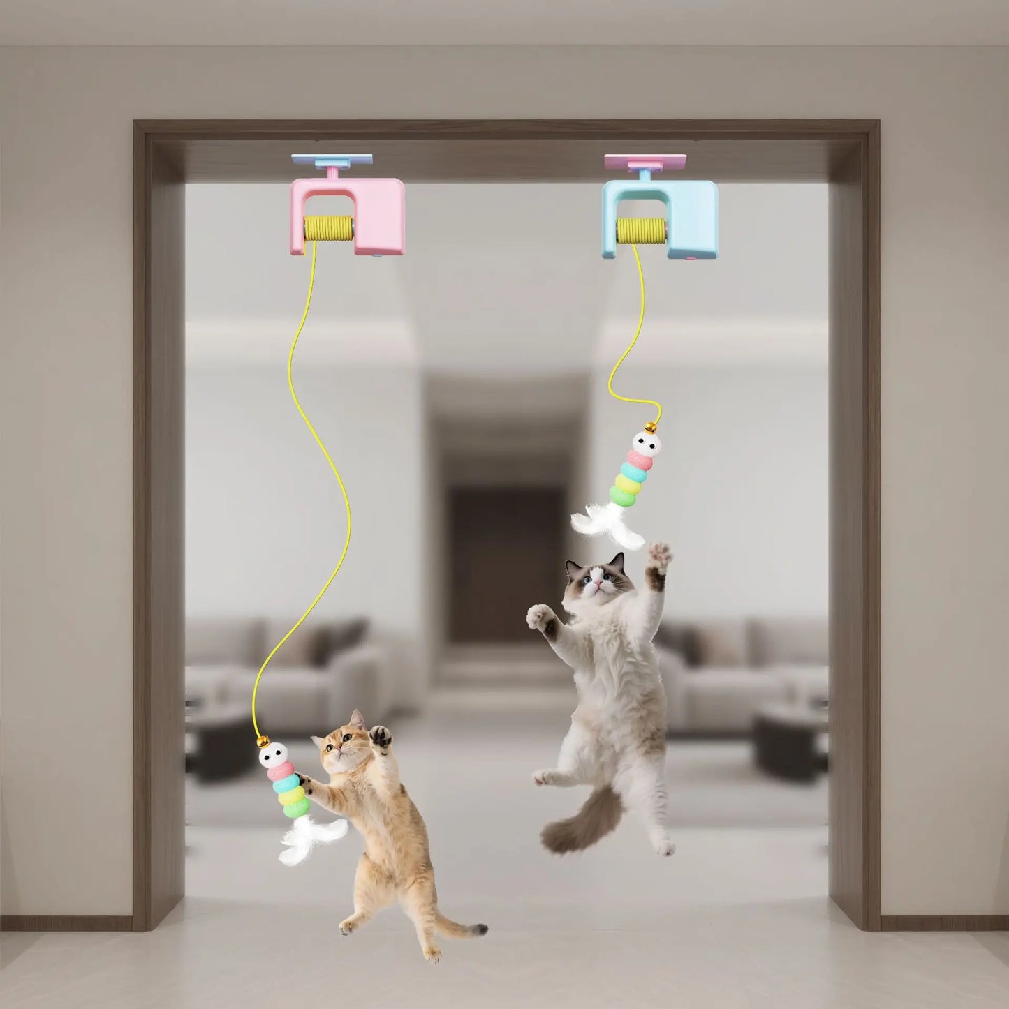interactive retractable bungee cat kitty toy , automatic hanging door cat toy, usb rechargeable auto lifting cat teaser, indoor self-play exercise toy for boredom relief hanging door interactive cat teaser electric toy pet training gift breed