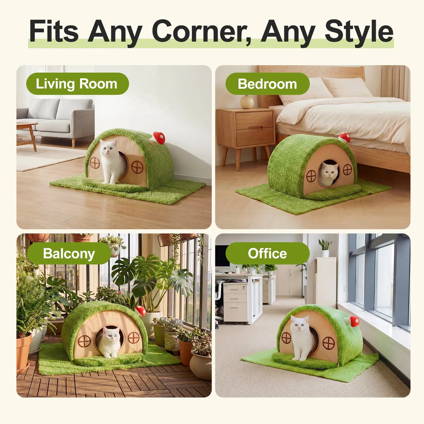 crystal velvet tree hole cat bed for indoor cats - enclosed whimsical hideaway nest tent, removable washable cushion, anti-slip bottom for kittens