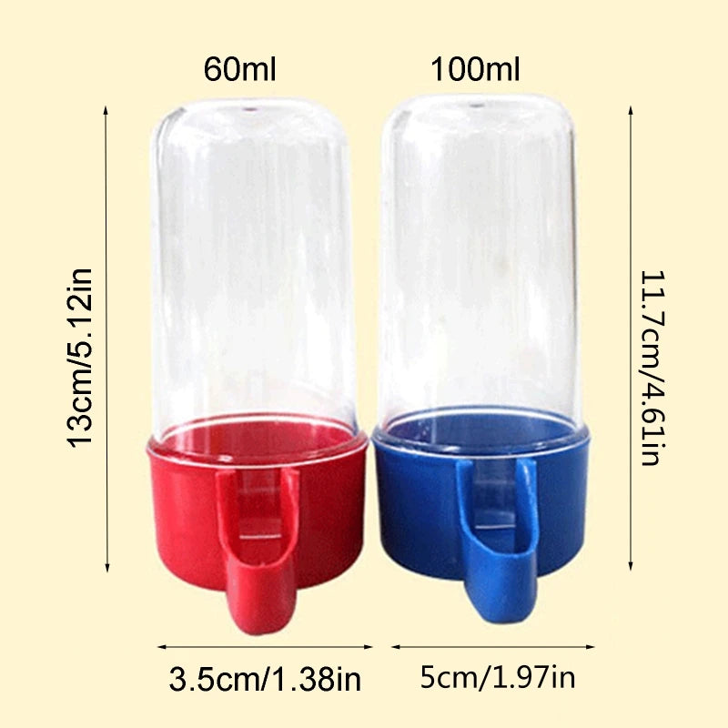 2 pieces bird feeder plastic water food dispenser for parrot parakeet cockatiel conure lovebird easy to use 100ml 60ml