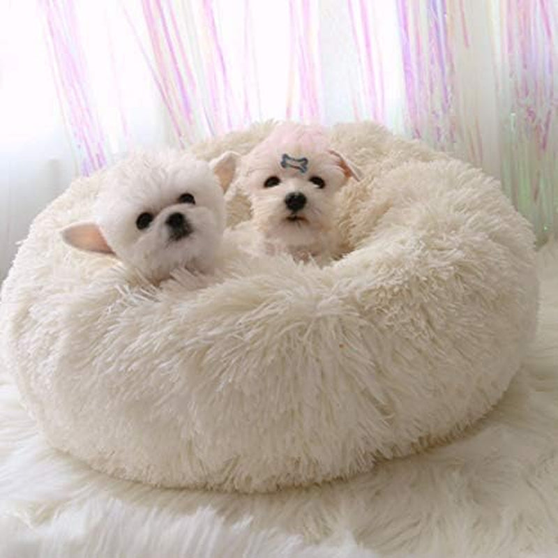 cat bed for indoor cats,mini plush self warming kitten bed, 20 inch | soft round fluffy dog bed and cat nest for kittens and small dogs, cozy medium bed for indoor and warm autumn or winter sleep