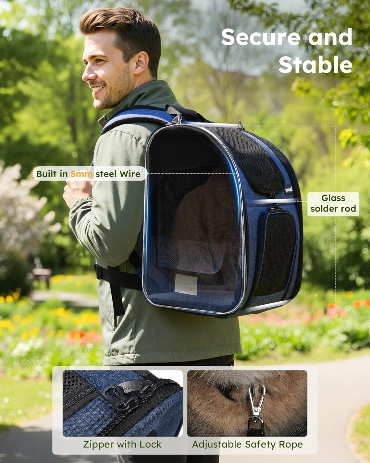 cat carrier backpack expandable, cat backpack with breathable window | durable oxford cloth, lockable zipper,use for pet under 11 lbs to travel