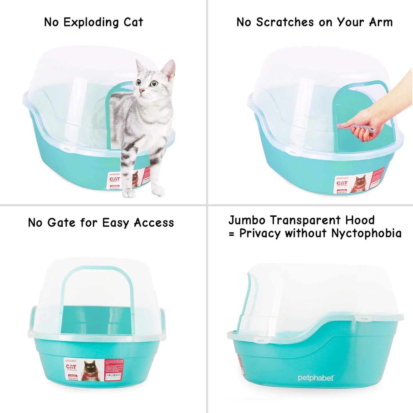 jumbo hooded cat litter box, extra large, teal