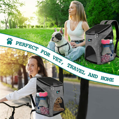 Cat Backpack Carrier, Airline Approved Pet Carrier Backpack for Small Dogs and Large Cats, Soft Sided Collapsible Ventilated with Sherpa Bed for Hiking Travel, Max 18 Lbs, Heather Gray