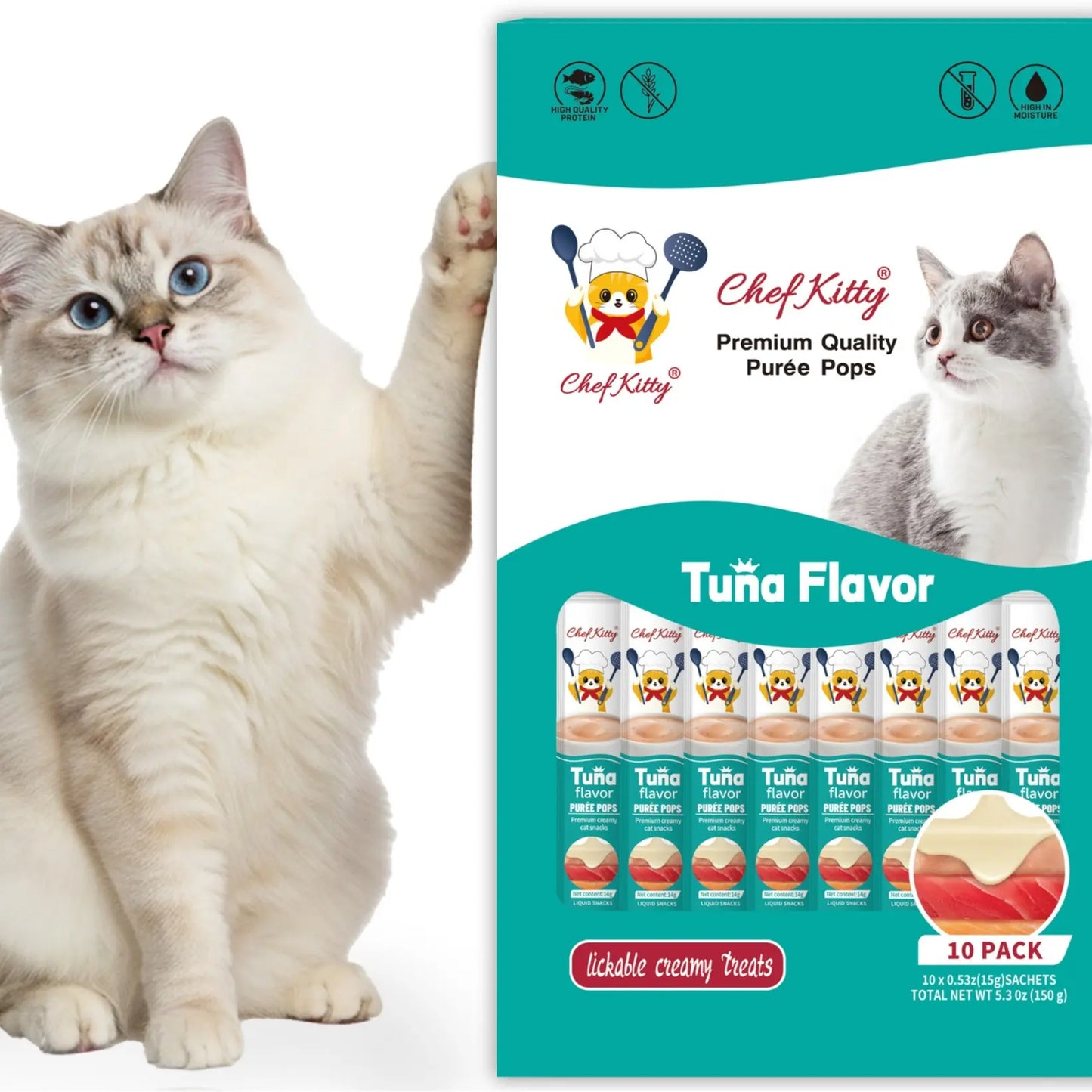 cat treats lickable | grain-free cat food toppers, high protein | creamy puree squeeze ups with vitamin e & taurine, digestible formula | 0.5 oz. each tube | 10 tubes