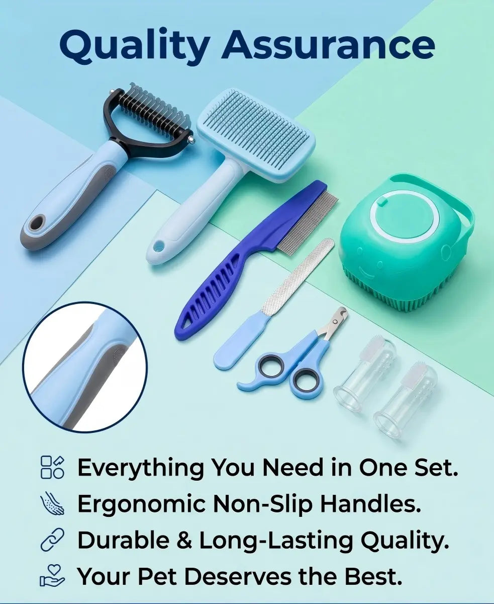 8-piece summer pet grooming tool set – grooming accessories for small-medium dogs & cats, includes beauty/hair care, shedding & oral hygiene supplies, stress-free for indoor use, valentine’s day gift