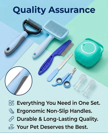 8-Piece Summer Pet Grooming Tool Set – Grooming Accessories for Small-Medium Dogs & Cats, Includes Beauty/Hair Care, Shedding & Oral Hygiene Supplies, Stress-Free for Indoor Use, Valentine’S Day Gift