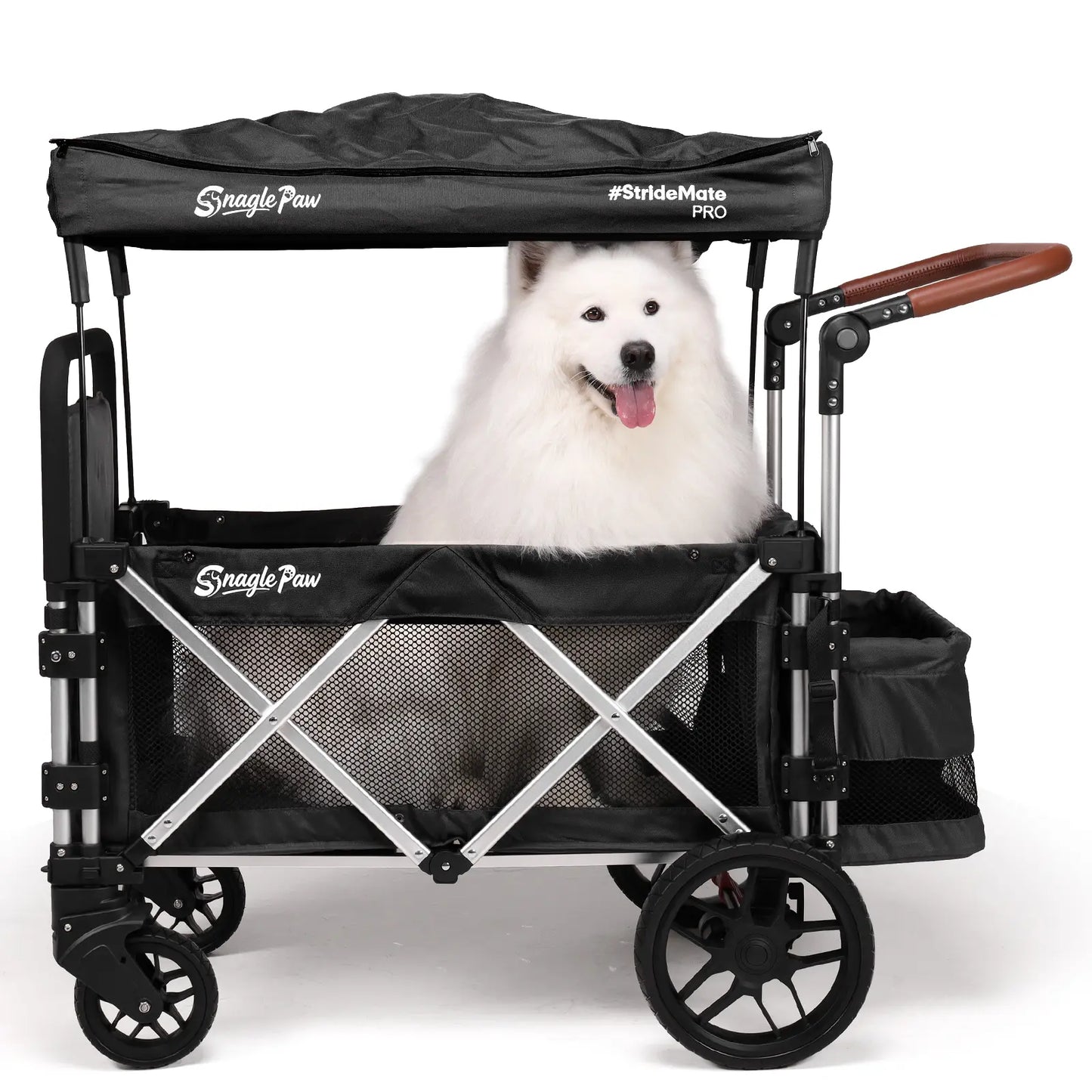 snagle paw stridemate pro heavy-duty large dog stroller wagon - foldable, with phone holder, safety features, storage basket - for senior, injured & disabled pets, fits 2 dogs for outdoor adventures