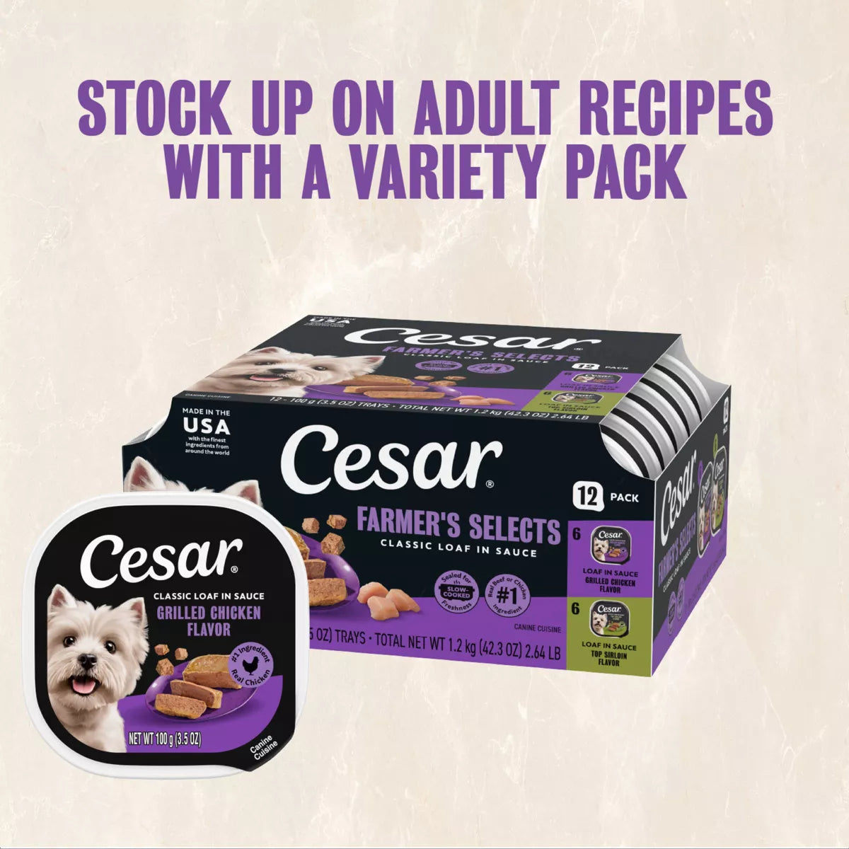 cesar classic loaf in sauce grilled chicken and gravy flavor small breed wet dog food - 3.5oz