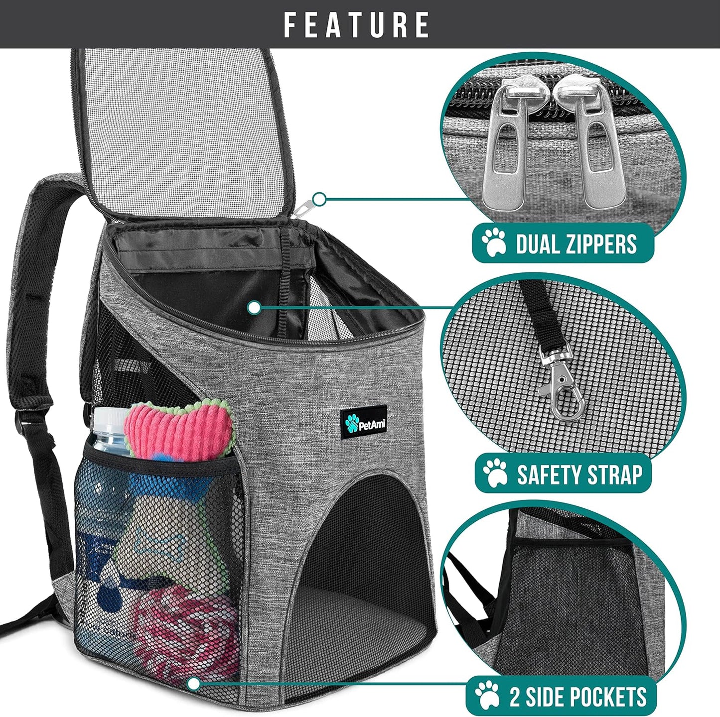 cat backpack carrier, airline approved pet carrier backpack for small dogs and large cats, soft sided collapsible ventilated with sherpa bed for hiking travel, max 18 lbs, heather gray