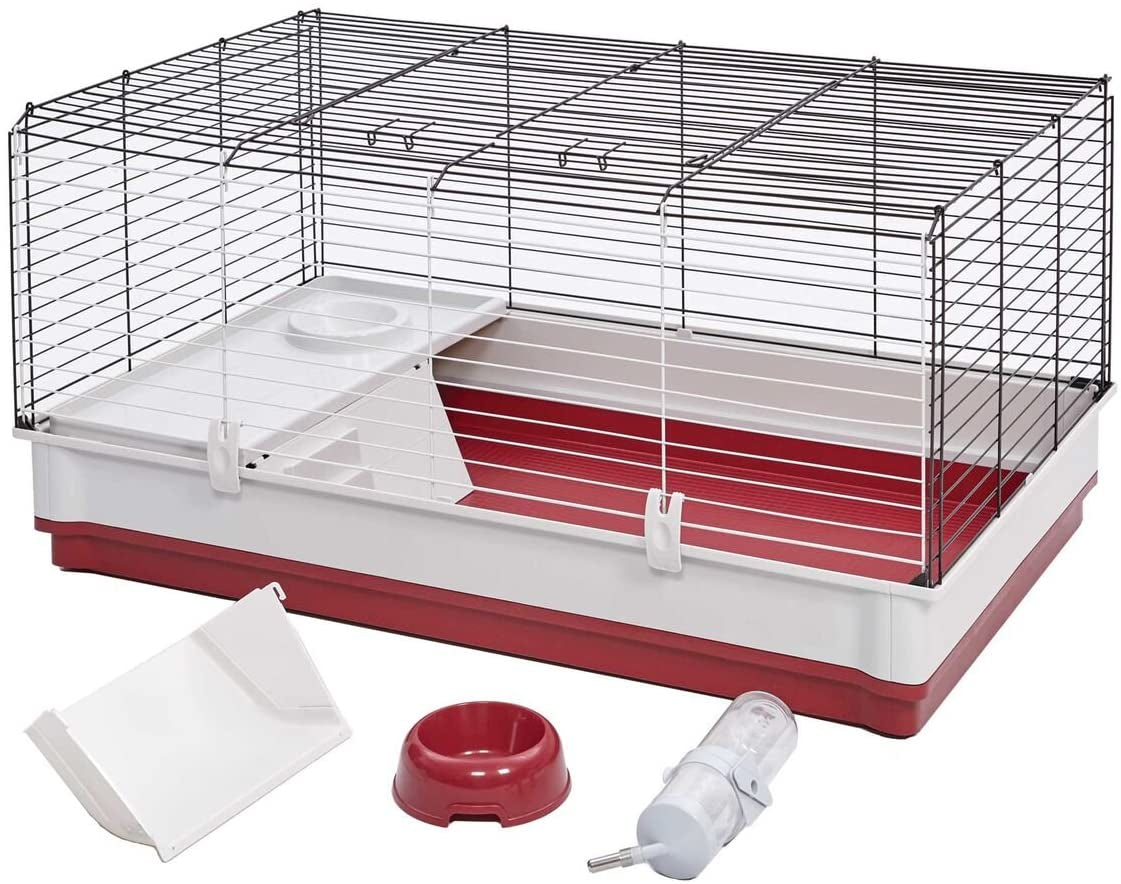 158 wabbitat deluxe rabbit home, rabbit cage, 39.5 l x 23.75 w x 19.75 h inch, maroon/white