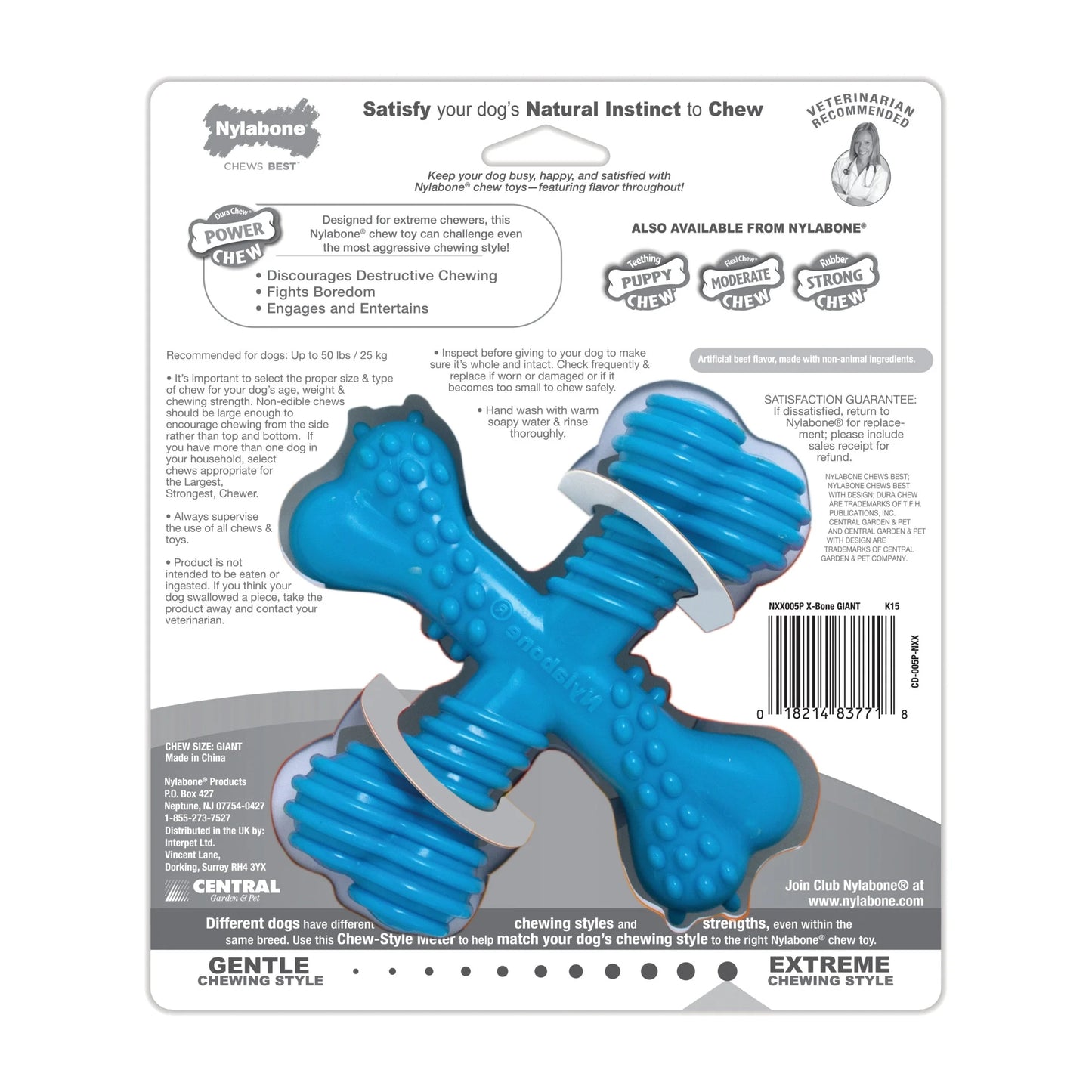 power chew comfort hold x bone dog toy, dog chew toy, beef flavor, large, 1 count