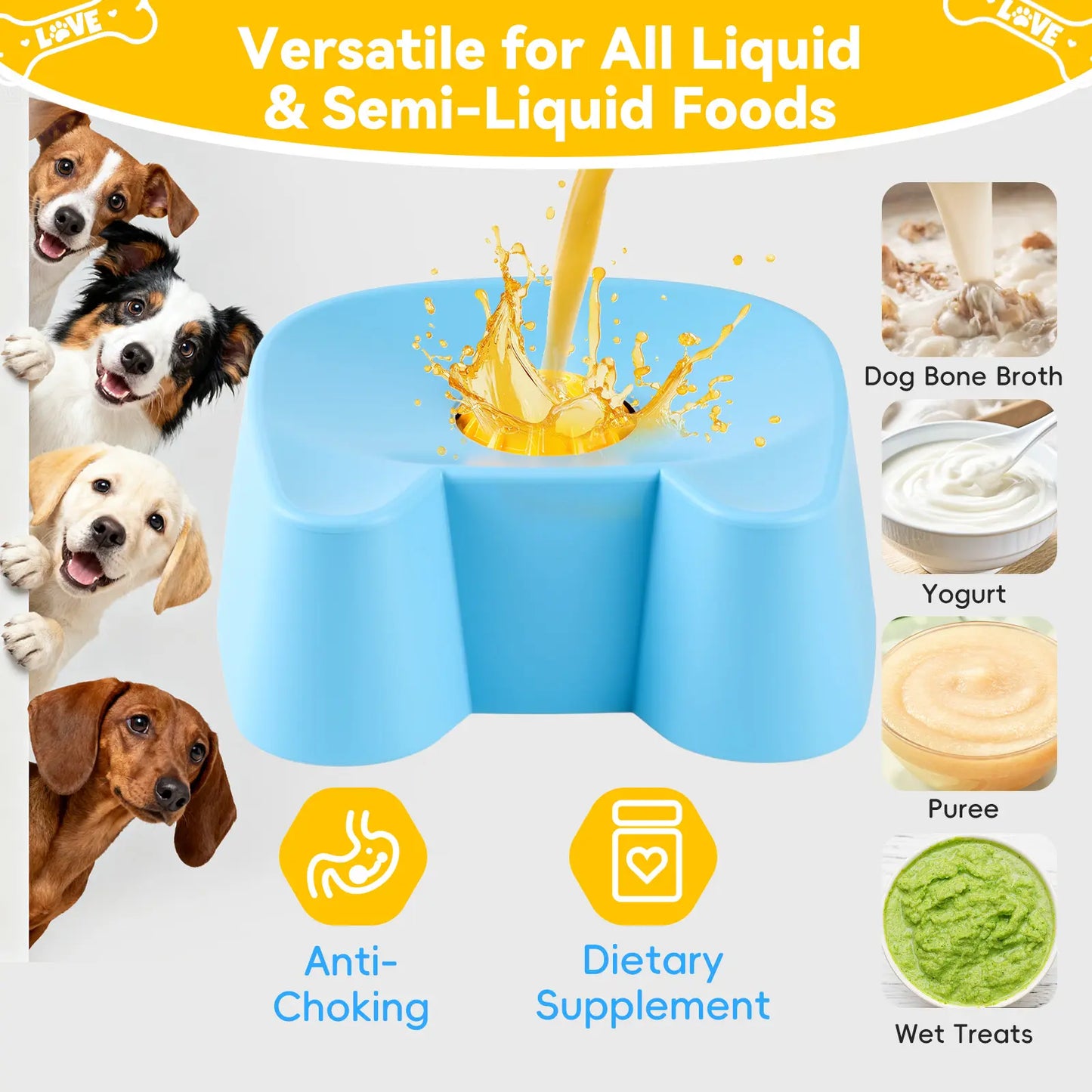 silicone slow feeder bowls for dogs - non-skid ball-in lick design, 3/4 cup capacity wet food feeder for bone broth & yogurt, anxiety relief interactive bowl for small-large dogs (blue) - mid year sale tiktok shop midyeardeals