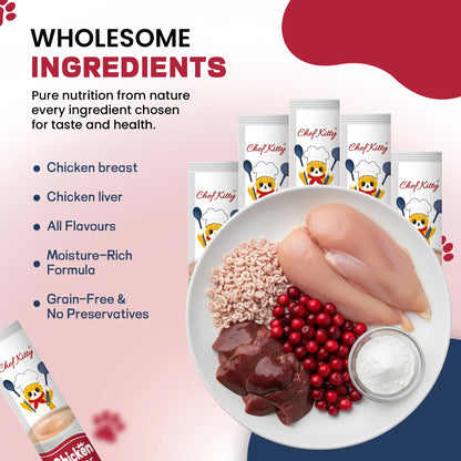 Cat Treats Lickable | Grain-Free Cat Food Toppers, High Protein | Creamy Puree Squeeze Ups with Vitamin E & Taurine, Digestible Formula | 0.5 Oz. Each Tube | 10 Tubes