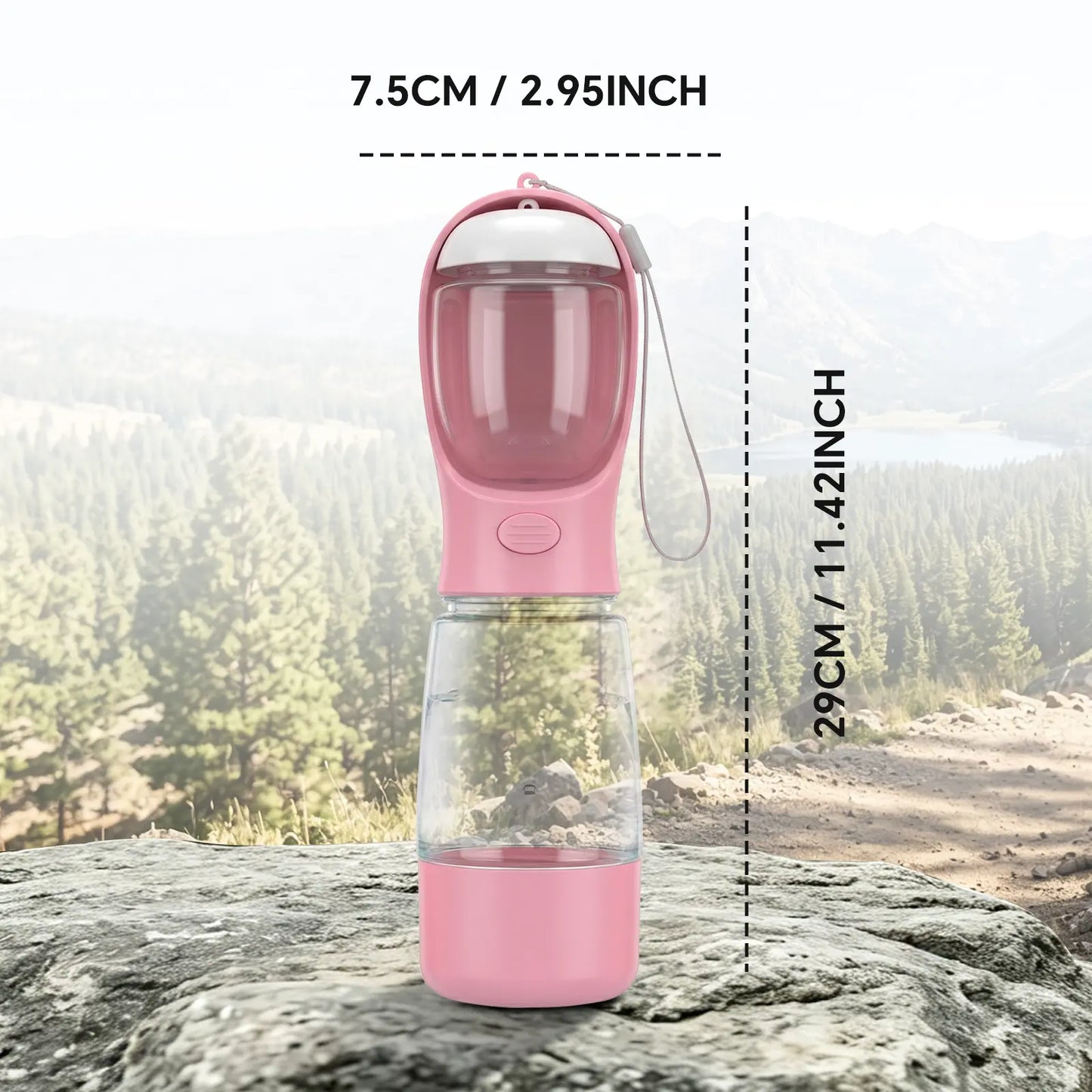 portable 3-in-1 dog water bottle, with 2 rolls waste bags (30 pcs total), food container & built-in poop bag dispenser (29cm x 7.5cm/11.42in x 2.95in) - leak-proof travel dog cup for walking, hiking, with 2 rolls waste bags (30 pcs total)