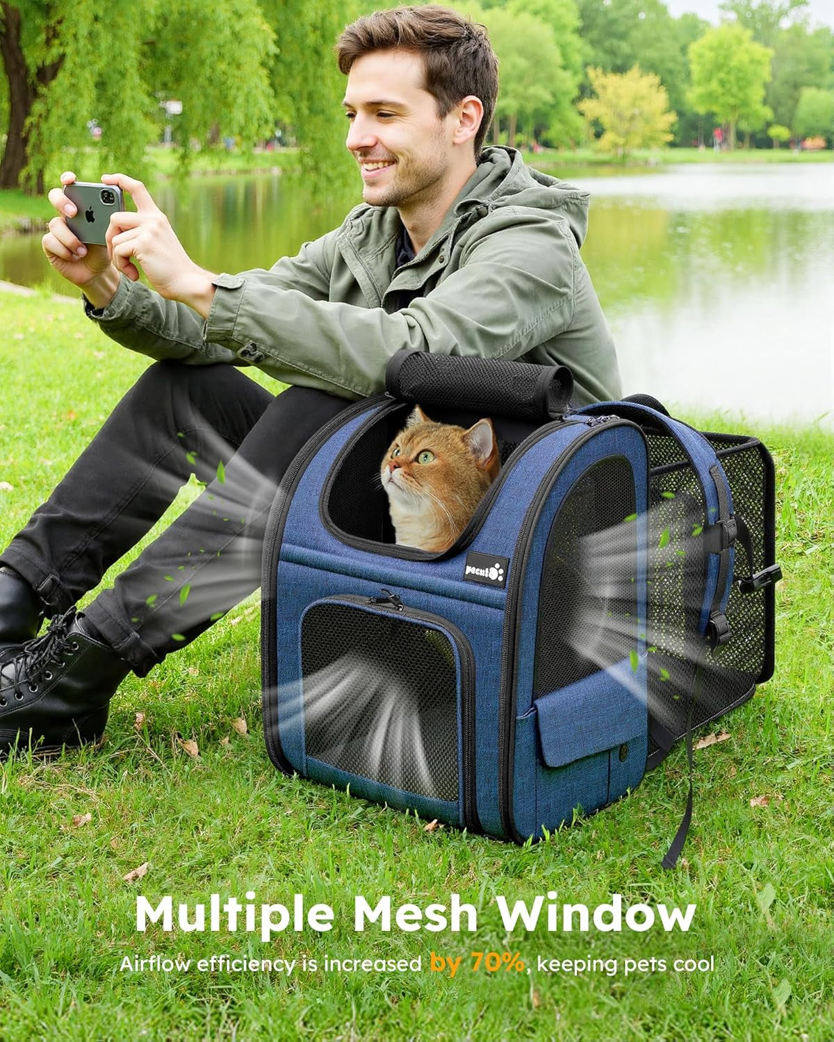 cat carrier backpack expandable, cat backpack with breathable window | durable oxford cloth, lockable zipper,use for pet under 11 lbs to travel