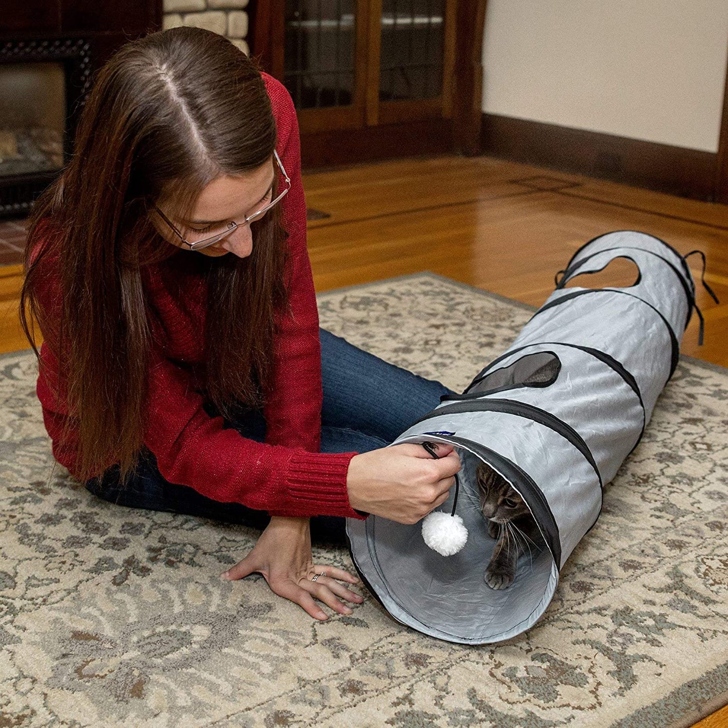 cat tunnel for indoor cats collapsible pop-up pet tube peek hole hideaway play toys for cats with ball