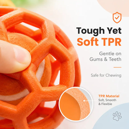 3 Pack Soft TPR Hollow Dog Toy Balls with Built-In Tennis Ball, Floating Interactive Fetch Chew Toy for Dental Cleaning, Suitable for Small Medium Large Dogs Indoor Outdoor Pool Play Indoor Training Ball