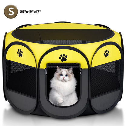 Pet Playpen for Small Animal Indoor Cats Enclosed, Pop up Dog Playpen Outdoor Tent Crate Cage with Locking Zipper Top Cover Door for Puppy Kitten Tent-Small