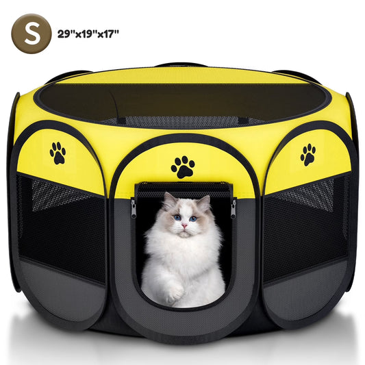 Pet Playpen for Small Animal Indoor Cats Enclosed, Pop up Dog Playpen Outdoor Tent Crate Cage with Locking Zipper Top Cover Door for Puppy Kitten Tent-Small