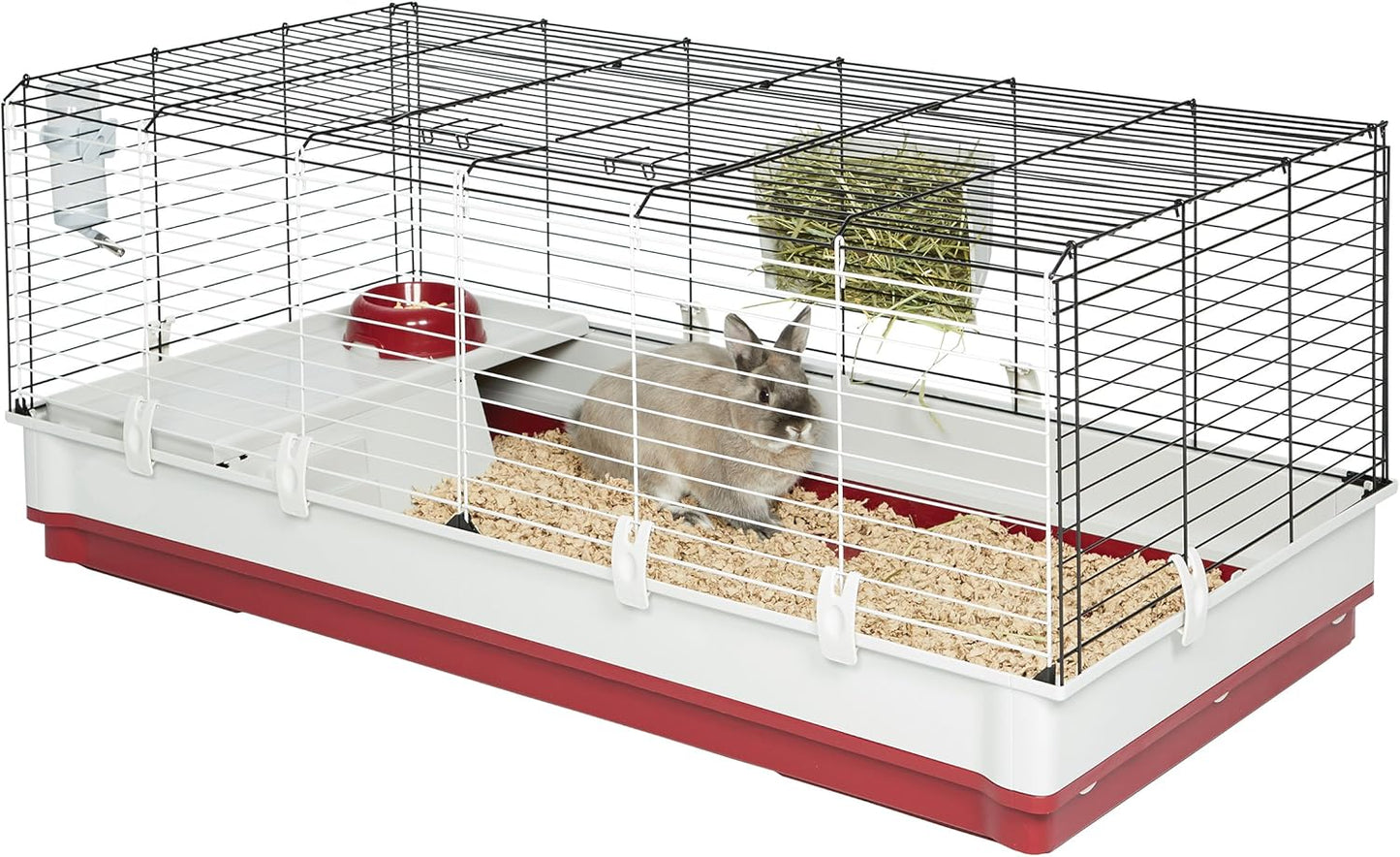 deluxe rabbit & guinea pig cage, x-large, white & red