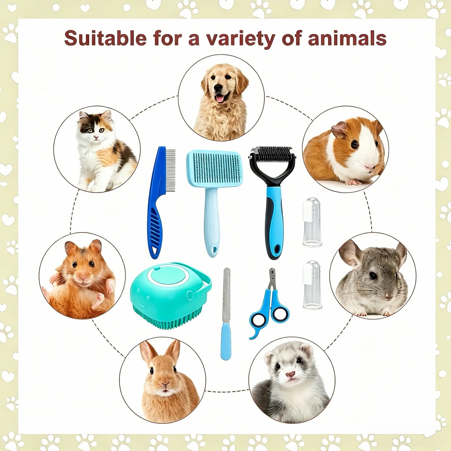 8-piece summer pet grooming tool set – grooming accessories for small-medium dogs & cats, includes beauty/hair care, shedding & oral hygiene supplies, stress-free for indoor use, valentine’s day gift